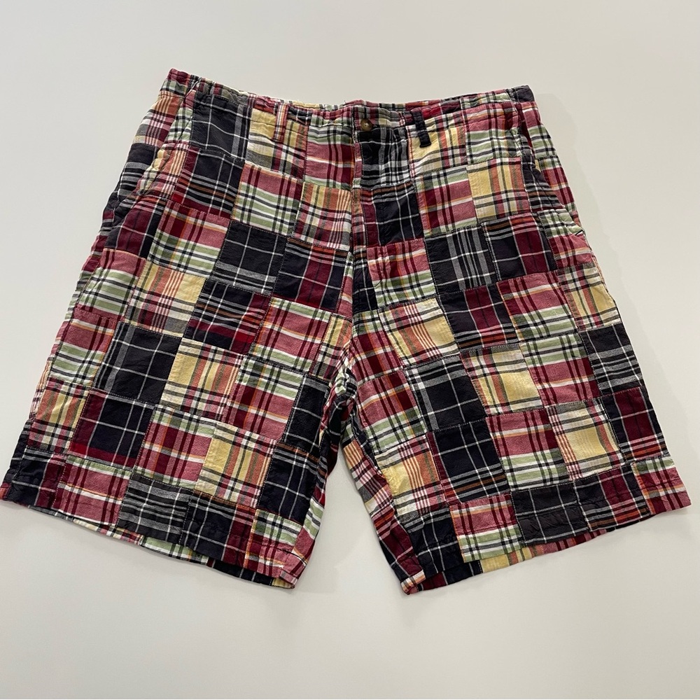 St. John's Bay Madras Plaid Men's Bermuda Shorts Red, Black, Yellow, size 36
